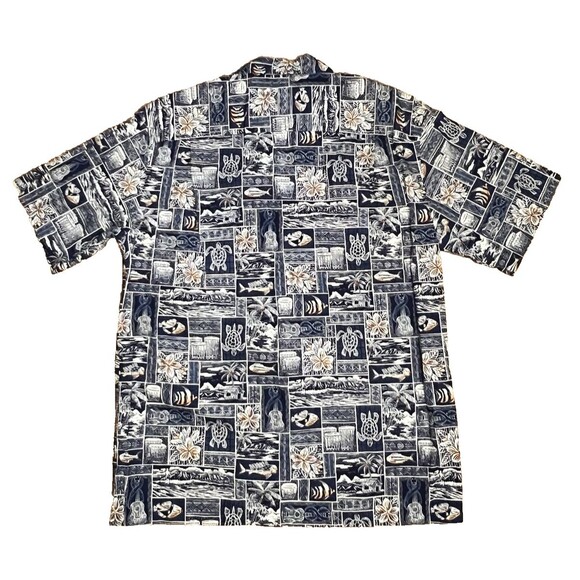Vintage PACIFIC LEGEND Blue Floral Hawaiian Button Shirt Tropical Aloha Fish L - Picture 3 of 6